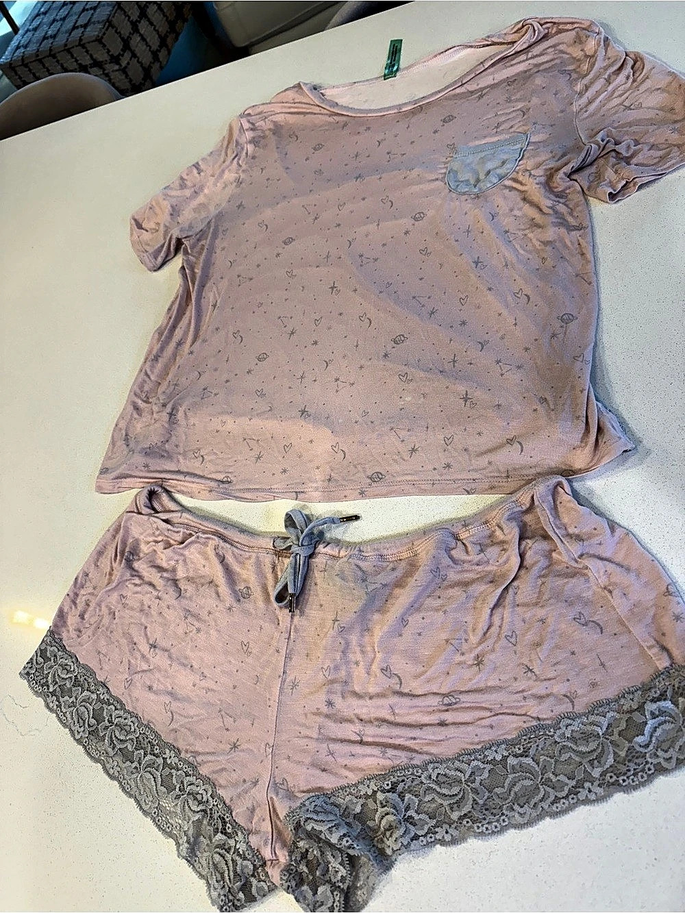 Honeydew Pink Lace Trim Pajama Set Size Small